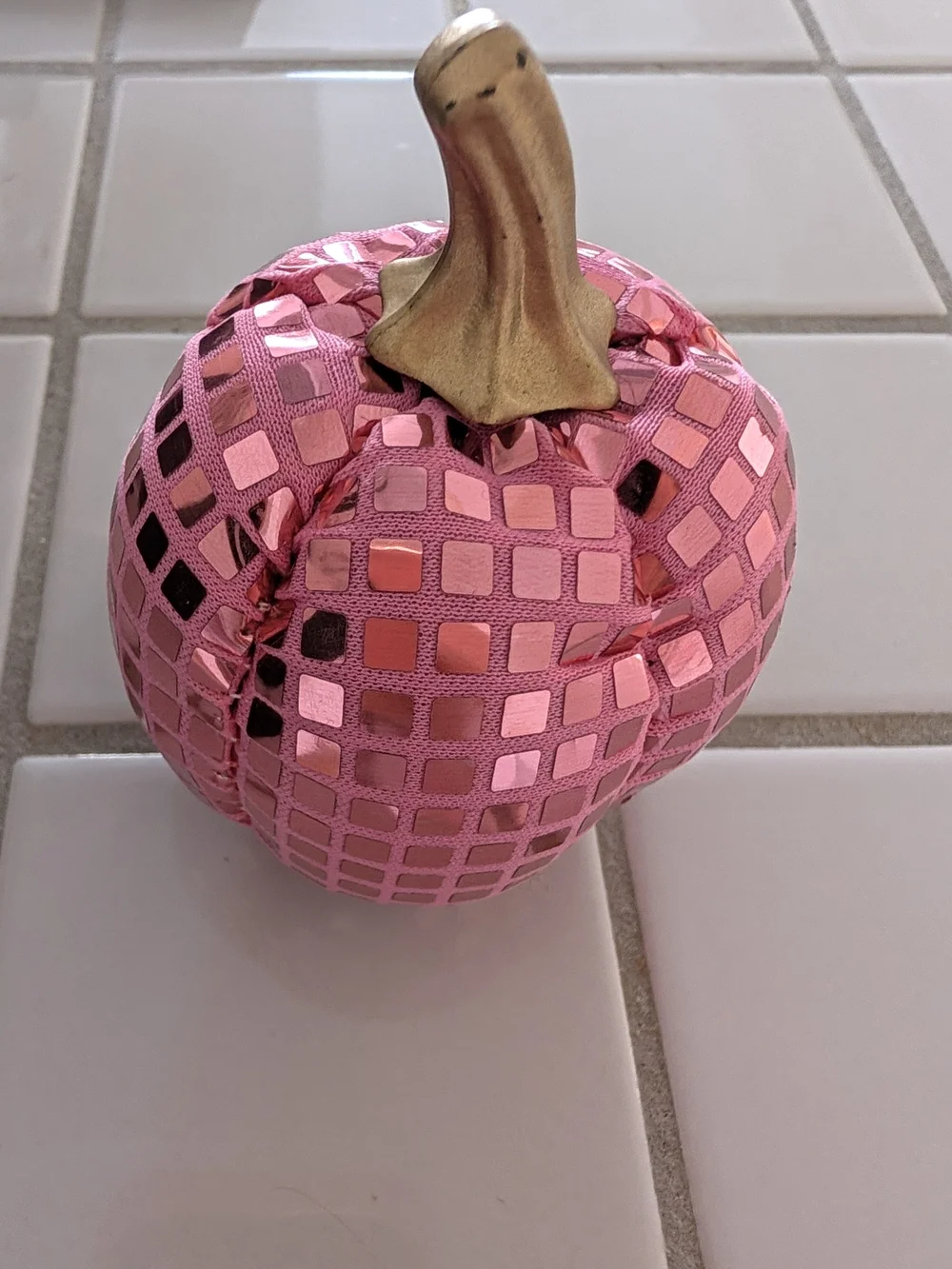 Sparkle Pink Decorative Pumpkin with Gold Stem - Party Accent